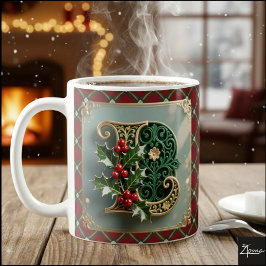 Elegant Gold Holly Christmas Initial Letter L Kaffeetasse
