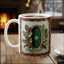 Elegant Gold Holly Christmas Initial Letter O Kaffeetasse