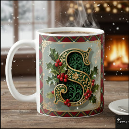 Elegant Gold Holly Christmas Initial Letter S Kaffeetasse