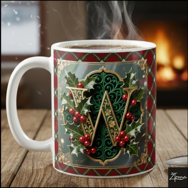 Elegant Gold Holly Christmas Initial Letter W Kaffeetasse (Von Creator hochgeladen)