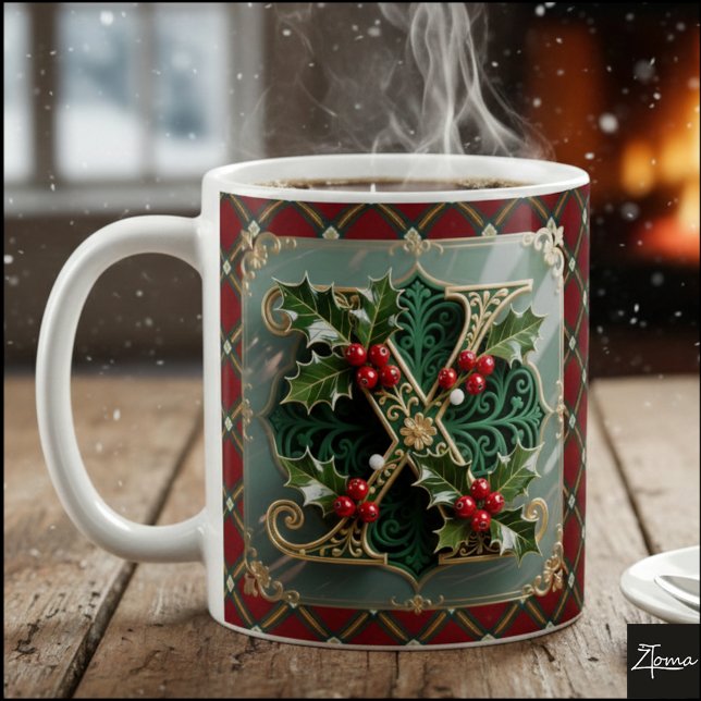 Elegant Gold Holly Christmas Initial Letter X Kaffeetasse (Von Creator hochgeladen)