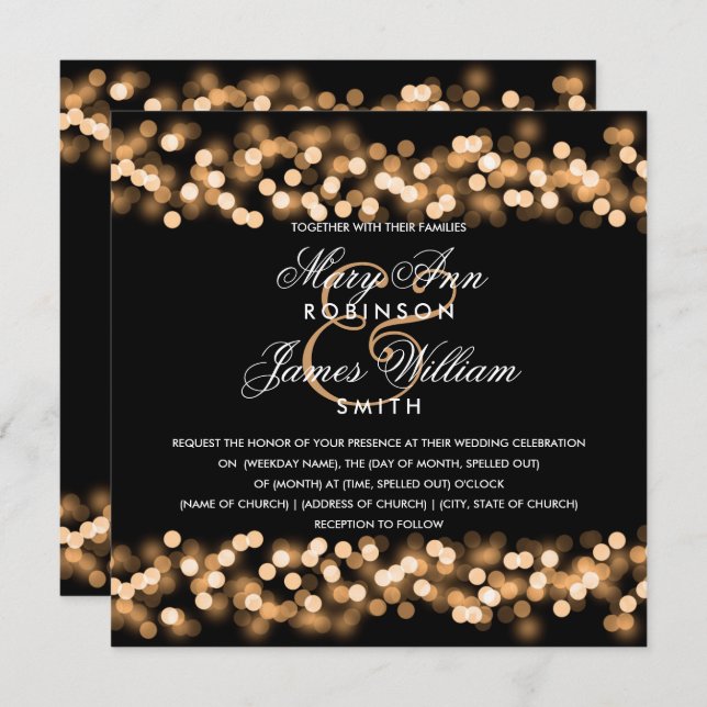 Elegant Gold Hollywood Glam Wedding Einladung (Vorne/Hinten)