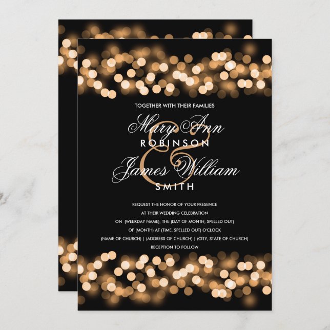 Elegant Gold Hollywood Glam Wedding Einladung (Vorne/Hinten)