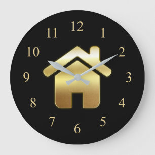 Elegant Gold House Symbol Real Estate Design Große Wanduhr