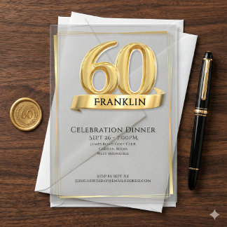 Elegant Gold Iconic Age Soft Grey 60th Birthday Acryleinladungen