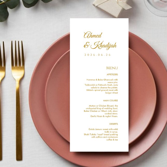 Elegant Gold Islamic Wedding Menu Card Flat Menu Menükarte (Von Creator hochgeladen)
