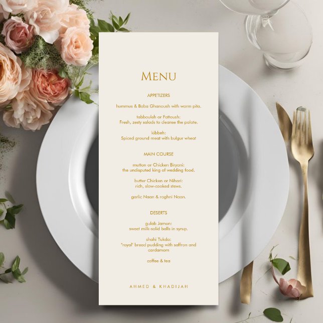 Elegant Gold Islamic Wedding Menu Card Flat Menu Menükarte (Von Creator hochgeladen)