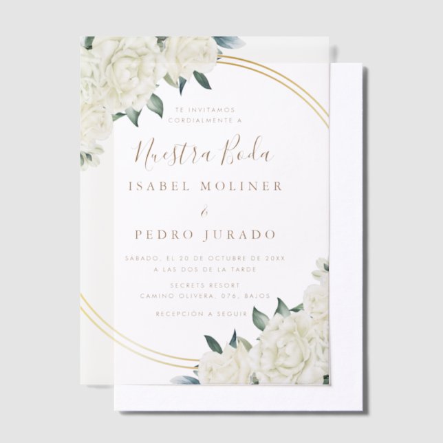 Elegant Gold Ivory Floral Nuestra Boda Wedding (Versetzt)