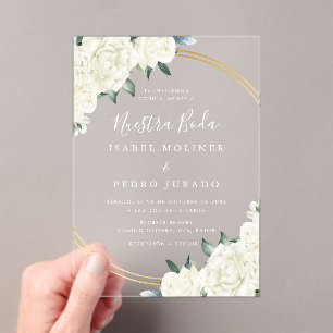 Elegant Gold Ivory Floral Nuestra Boda Wedding Acryleinladungen