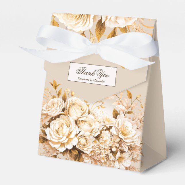 Elegant Gold & Ivory Floral Wedding Vielen Dank Geschenkschachtel (Vorderseite)