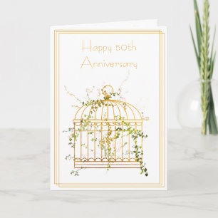 Elegant Gold Ivy and Bird Cage 50 Jahre alt Karte