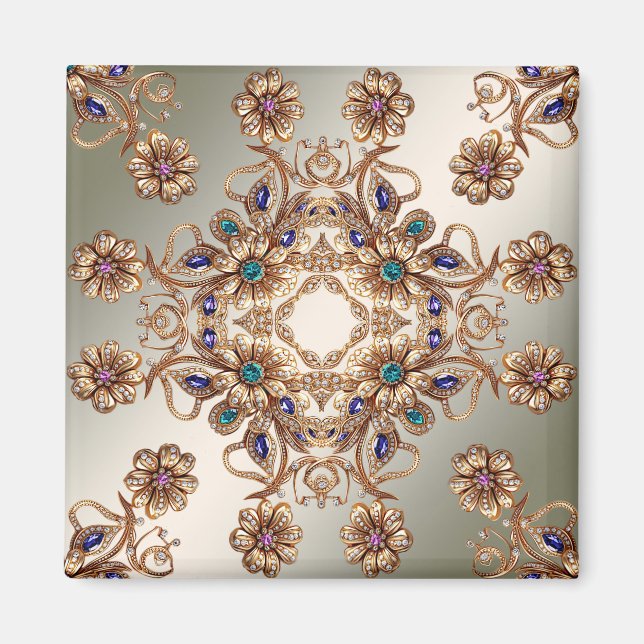 Elegant Gold Jewel Blume Magnet (Vorne)