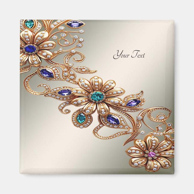 Elegant Gold Jewel Blume Magnet (Vorne)