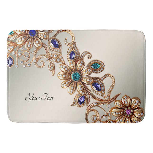 Elegant Gold Jewel Flowers Bath Mat Badematte (Vorderseite)