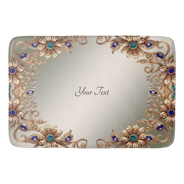 Elegant Gold Jewel Flowers Bath Mat Badematte (Vorderseite)