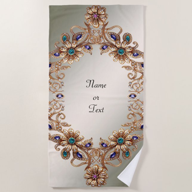 Elegant Gold Jewel Flowers Beach Towel Strandtuch (Vorderseite)