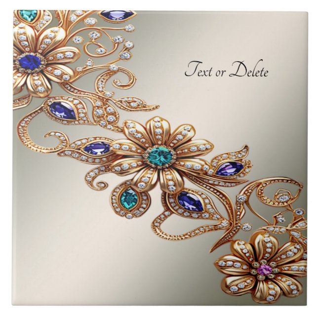 Elegant Gold Jewel Flowers Ceramic Tile Fliese (Vorderseite)