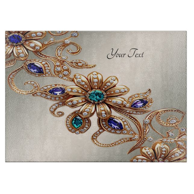 Elegant Gold Jewel Flowers Cutting Board Schneidebrett (Vorderseite)