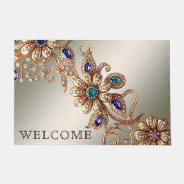 Elegant Gold Jewel Flowers Doormat Fußmatte