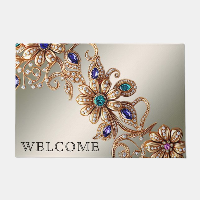 Elegant Gold Jewel Flowers Doormat Fußmatte (Vorderseite)