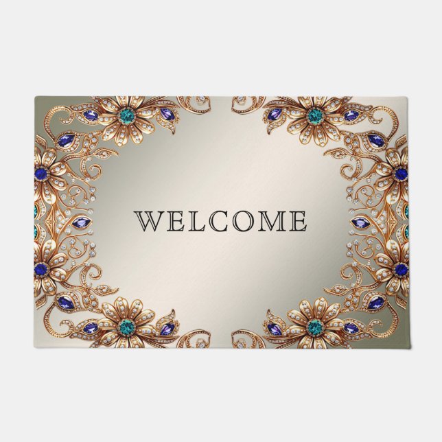 Elegant Gold Jewel Flowers Doormat Fußmatte (Vorderseite)