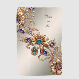 Elegant Gold Jewel Flowers Golf Towel Golfhandtuch