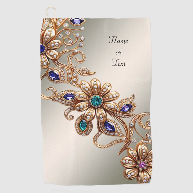Elegant Gold Jewel Flowers Golf Towel Golfhandtuch (Vorderseite)