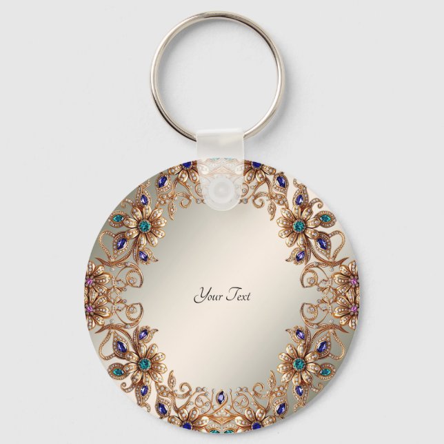 Elegant Gold Jewel Flowers Keychain Schlüsselanhänger (Vorderseite)