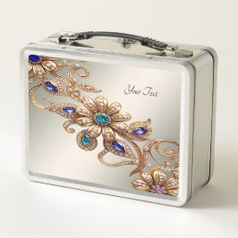 Elegant Gold Jewel Flowers Lunchbox