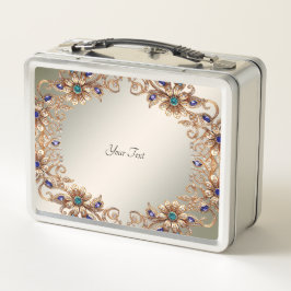 Elegant Gold Jewel Flowers Lunchbox