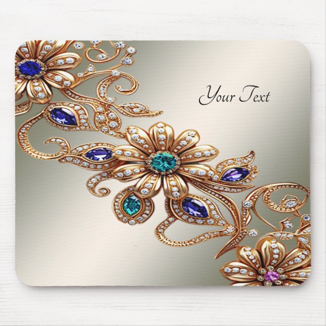 Elegant Gold Jewel Flowers Mousepad (Vorne)