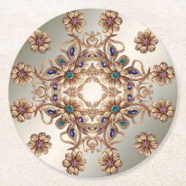 Elegant Gold Jewel Flowers Paper Coaster Runder Pappuntersetzer
