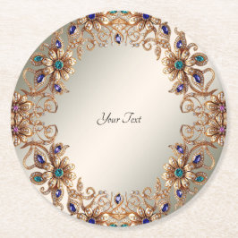 Elegant Gold Jewel Flowers Paper Coaster Runder Pappuntersetzer