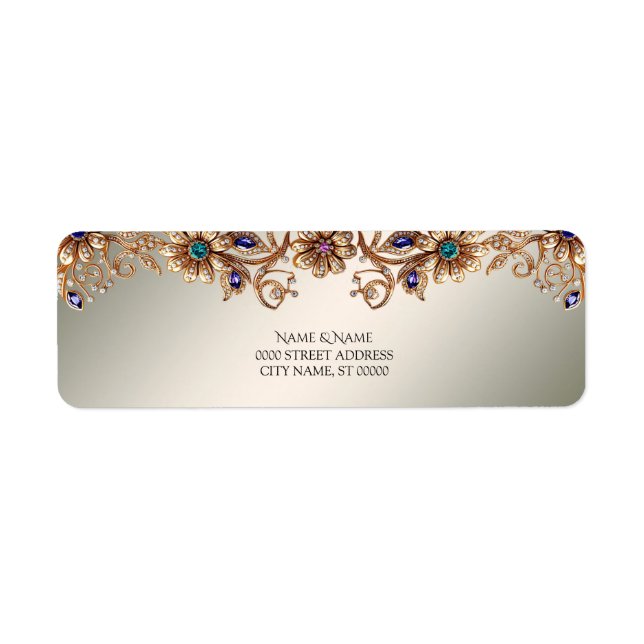Elegant Gold Jewel Flowers Return Address Label (Vorne)