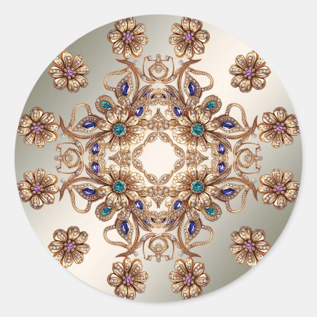 Elegant Gold Jewel Flowers Sticker (Vorderseite)
