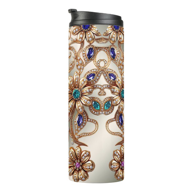 Elegant Gold Jewel Flowers Thermal Tumbler Thermosbecher (Nach rechts gedreht)