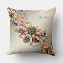 Elegant Gold Jewel Flowers Throw Pillow Kissen