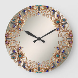 Elegant Gold Jewel Flowers Wall Clock Große Wanduhr