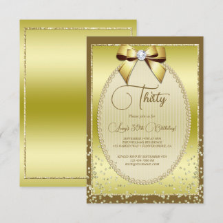 Elegant Gold Jeweled Bow & Confetti Geburtstag Einladung