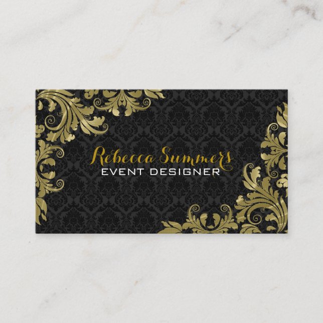 Elegant Gold Lace Black Damasks Visitenkarte (Vorderseite)