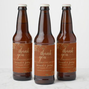 Elegant Gold Lace on Rust Orange Wedding Vielen Da Bierflaschenetikett