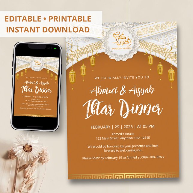 Elegant Gold Lantern Islamic Pattern Ramadan iftar Einladung (Von Creator hochgeladen)