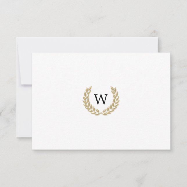 Elegant Gold Laurel Monogram White UAWG Wedding RSVP Karte (Vorderseite)