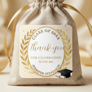 Elegant Gold Laurel Wreath Graduation Thank You Quadratischer Aufkleber