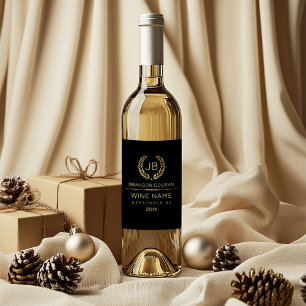 Elegant Gold Laurel Wreath Happy Bithday Weinetikett