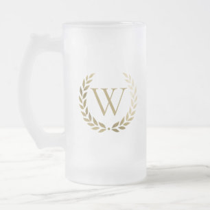 Elegant Gold Laurel Wreath Monogram Mattglas Bierglas