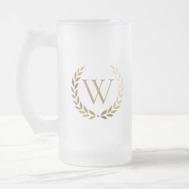 Elegant Gold Laurel Wreath Monogram Mattglas Bierglas (Links)