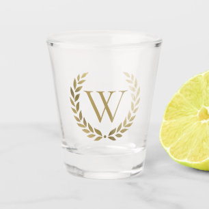 Elegant Gold Laurel Wreath Monogram Schnapsglas