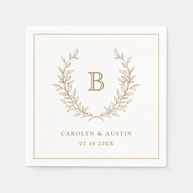 Elegant Gold Laurel Wreath Wedding Monogram Serviette (Vorderseite)