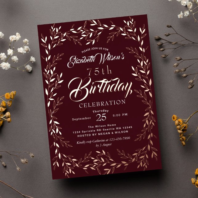 Elegant Gold Leaf Birthday Folieneinladung (Von Creator hochgeladen)